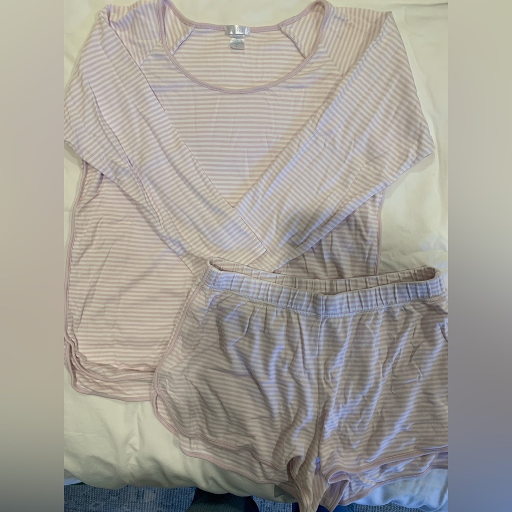 Lake Pajamas long / short set, size S, lavender and white stripes